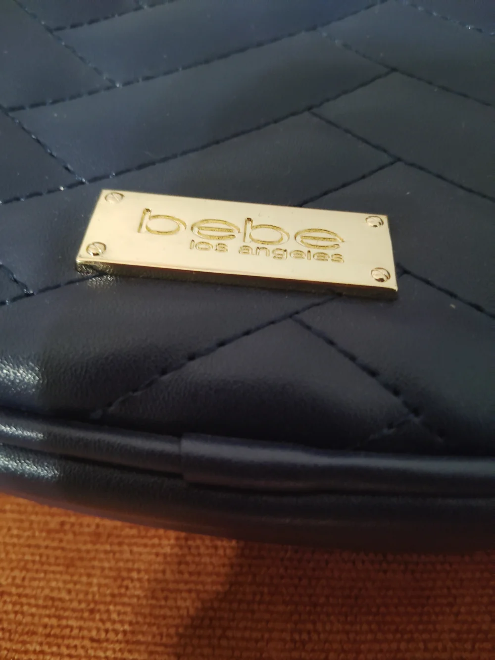 Bebe Sophia Quilted Canteen Navy Crossbody with Gold Hardware!